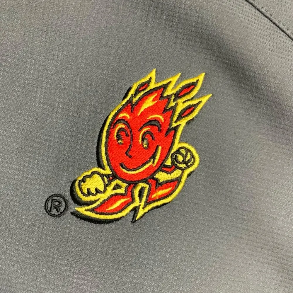 Eddie Bauer XL Gray Fleece Soft Shell Vest Flamin’ Hot Cheetos Embroidered Zip